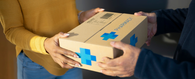 Fort Worth Couriers Delivering A Pharmacy Package.